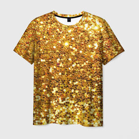 Мужская футболка 3D с принтом Золотое мерцание в Кировске, 100% полиэфир | прямой крой, круглый вырез горловины, длина до линии бедер | зеркала | золотая россыпь | золото | золотое | мерцание | свет | яркий