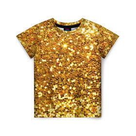 Детская футболка 3D с принтом Золотое мерцание в Кировске, 100% гипоаллергенный полиэфир | прямой крой, круглый вырез горловины, длина до линии бедер, чуть спущенное плечо, ткань немного тянется | зеркала | золотая россыпь | золото | золотое | мерцание | свет | яркий