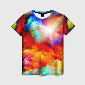 Женская футболка 3D с принтом Солнце в Кировске, 100% полиэфир ( синтетическое хлопкоподобное полотно) | прямой крой, круглый вырез горловины, длина до линии бедер | краски | небо | облака | разноцветные | солнце | цветные | яркие