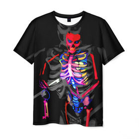 Мужская футболка 3D с принтом Скелет в Кировске, 100% полиэфир | прямой крой, круглый вырез горловины, длина до линии бедер | bodyart | faceart | helloween | аквагрим | боди арт | бодиарт | замок | ключ | неоновый | свет | сердце | скелет | фейсарт | хэллоуин | череп