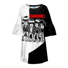 Детское платье 3D с принтом Ramones 1 в Кировске, 100% полиэстер | прямой силуэт, чуть расширенный к низу. Круглая горловина, на рукавах — воланы | joey ramone | punk | джоуи рамон | панк | рамонез | рамонес