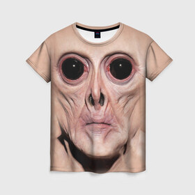 Женская футболка 3D с принтом Пришелец в Кировске, 100% полиэфир ( синтетическое хлопкоподобное полотно) | прямой крой, круглый вырез горловины, длина до линии бедер | взгляд | вселенная | инопланетянин | космос | пришелец