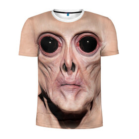 Мужская футболка 3D спортивная с принтом Пришелец в Кировске, 100% полиэстер с улучшенными характеристиками | приталенный силуэт, круглая горловина, широкие плечи, сужается к линии бедра | взгляд | вселенная | инопланетянин | космос | пришелец
