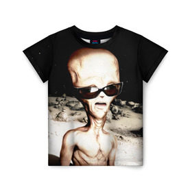 Детская футболка 3D с принтом Пришелец в Кировске, 100% гипоаллергенный полиэфир | прямой крой, круглый вырез горловины, длина до линии бедер, чуть спущенное плечо, ткань немного тянется | инопланетянин | космос | очки | пришелец