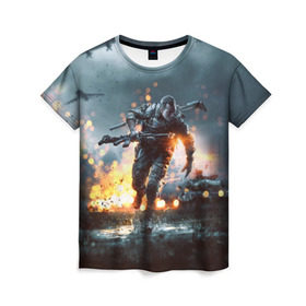 Женская футболка 3D с принтом Battlefield в Кировске, 100% полиэфир ( синтетическое хлопкоподобное полотно) | прямой крой, круглый вырез горловины, длина до линии бедер | battlefield | батла | батлфилд | игра