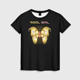 Женская футболка 3D с принтом Real girl в Кировске, 100% полиэфир ( синтетическое хлопкоподобное полотно) | прямой крой, круглый вырез горловины, длина до линии бедер | girl | бабочка | бриллианты | девушка