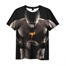 Мужская футболка 3D с принтом Цветок в Кировске, 100% полиэфир | прямой крой, круглый вырез горловины, длина до линии бедер | культурист | мужчина | мышцы | парень | подарок | спортсмен | цветок