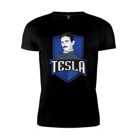 Мужская футболка премиум с принтом Никола Тесла в Кировске, 92% хлопок, 8% лайкра | приталенный силуэт, круглый вырез ворота, длина до линии бедра, короткий рукав | tesla