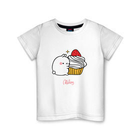 Детская футболка хлопок с принтом Кролик Моланг (кекс) в Кировске, 100% хлопок | круглый вырез горловины, полуприлегающий силуэт, длина до линии бедер | molang | каваи | кекс | кролик | моланг | няшя
