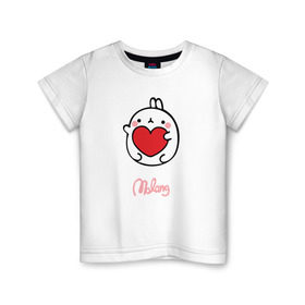 Детская футболка хлопок с принтом Кролик Моланг (сердце) в Кировске, 100% хлопок | круглый вырез горловины, полуприлегающий силуэт, длина до линии бедер | molang | каваи | кролик | любовь | моланг | сердце