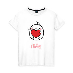 Женская футболка хлопок с принтом Кролик Моланг (сердце) в Кировске, 100% хлопок | прямой крой, круглый вырез горловины, длина до линии бедер, слегка спущенное плечо | molang | каваи | кролик | любовь | моланг | сердце