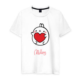 Мужская футболка хлопок с принтом Кролик Моланг (сердце) в Кировске, 100% хлопок | прямой крой, круглый вырез горловины, длина до линии бедер, слегка спущенное плечо. | molang | каваи | кролик | любовь | моланг | сердце