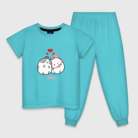 Детская пижама хлопок с принтом Кролик Моланг (любовь) в Кировске, 100% хлопок |  брюки и футболка прямого кроя, без карманов, на брюках мягкая резинка на поясе и по низу штанин
 | molang | каваи | кролик | любовь | моланг