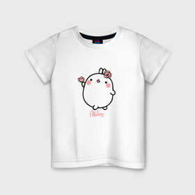 Детская футболка хлопок с принтом Кролик Моланг (цветы) в Кировске, 100% хлопок | круглый вырез горловины, полуприлегающий силуэт, длина до линии бедер | molang | каваи | кролик | моланг | няша | цветы