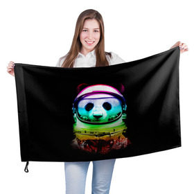 Флаг 3D с принтом Панда космонавт в Кировске, 100% полиэстер | плотность ткани — 95 г/м2, размер — 67 х 109 см. Принт наносится с одной стороны | астронавт | звезды | космонавт | космос | панда | радуга