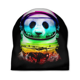 Шапка 3D с принтом Панда космонавт в Кировске, 100% полиэстер | универсальный размер, печать по всей поверхности изделия | астронавт | звезды | космонавт | космос | панда | радуга
