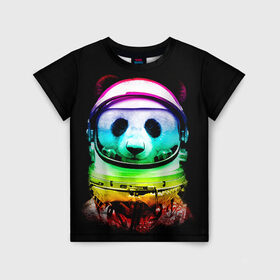 Детская футболка 3D с принтом Панда космонавт в Кировске, 100% гипоаллергенный полиэфир | прямой крой, круглый вырез горловины, длина до линии бедер, чуть спущенное плечо, ткань немного тянется | астронавт | звезды | космонавт | космос | панда | радуга