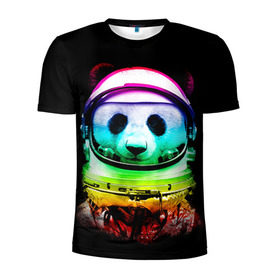 Мужская футболка 3D спортивная с принтом Панда космонавт в Кировске, 100% полиэстер с улучшенными характеристиками | приталенный силуэт, круглая горловина, широкие плечи, сужается к линии бедра | Тематика изображения на принте: астронавт | звезды | космонавт | космос | панда | радуга