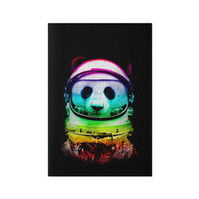 Обложка для паспорта матовая кожа с принтом Панда космонавт в Кировске, натуральная матовая кожа | размер 19,3 х 13,7 см; прозрачные пластиковые крепления | Тематика изображения на принте: астронавт | звезды | космонавт | космос | панда | радуга