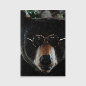 Обложка для паспорта матовая кожа с принтом Медведь в очках в Кировске, натуральная матовая кожа | размер 19,3 х 13,7 см; прозрачные пластиковые крепления | животное | медведь | новая | очки | природа | стильная