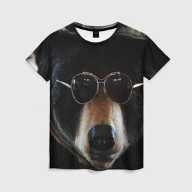 Женская футболка 3D с принтом Медведь в очках в Кировске, 100% полиэфир ( синтетическое хлопкоподобное полотно) | прямой крой, круглый вырез горловины, длина до линии бедер | животное | медведь | новая | очки | природа | стильная