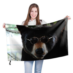 Флаг 3D с принтом Медведь в очках в Кировске, 100% полиэстер | плотность ткани — 95 г/м2, размер — 67 х 109 см. Принт наносится с одной стороны | животное | медведь | новая | очки | природа | стильная