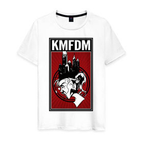 Мужская футболка хлопок с принтом KMFDM 2013 в Кировске, 100% хлопок | прямой крой, круглый вырез горловины, длина до линии бедер, слегка спущенное плечо. | Тематика изображения на принте: industrial | город | крик