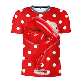 Мужская футболка 3D спортивная с принтом Гибкость в Кировске, 100% полиэстер с улучшенными характеристиками | приталенный силуэт, круглая горловина, широкие плечи, сужается к линии бедра | Тематика изображения на принте: белый | германия | гибкость | горошек | девушка | красный | латекс | юлия гюнтель
