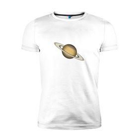 Мужская футболка премиум с принтом Сатурн - Saturn в Кировске, 92% хлопок, 8% лайкра | приталенный силуэт, круглый вырез ворота, длина до линии бедра, короткий рукав | Тематика изображения на принте: космос | планета | сатурн