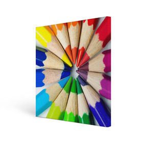 Холст квадратный с принтом Карандаши в Кировске, 100% ПВХ |  | карандаш | радуга | разноцветная | цветная
