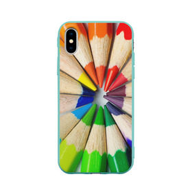Чехол для Apple iPhone X силиконовый матовый с принтом Карандаши в Кировске, Силикон | Печать на задней стороне чехла, без боковой панели | карандаш | радуга | разноцветная | цветная