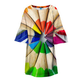 Детское платье 3D с принтом Карандаши в Кировске, 100% полиэстер | прямой силуэт, чуть расширенный к низу. Круглая горловина, на рукавах — воланы | карандаш | радуга | разноцветная | цветная