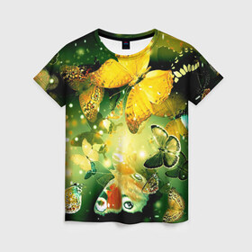 Женская футболка 3D с принтом Бабочки в Кировске, 100% полиэфир ( синтетическое хлопкоподобное полотно) | прямой крой, круглый вырез горловины, длина до линии бедер | разноцветный | яркие