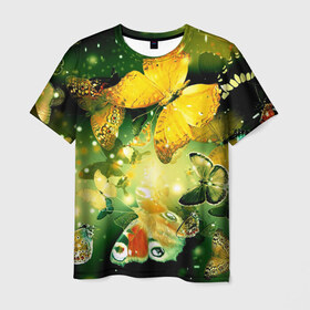 Мужская футболка 3D с принтом Бабочки в Кировске, 100% полиэфир | прямой крой, круглый вырез горловины, длина до линии бедер | разноцветный | яркие