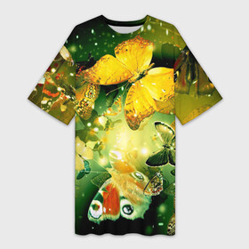 Платье-футболка 3D с принтом Бабочки в Кировске,  |  | разноцветный | яркие