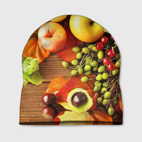 Шапка 3D с принтом Фрукты в Кировске, 100% полиэстер | универсальный размер, печать по всей поверхности изделия | зелень | натюрморт | плоды | фрукты | яблоки | ягоды