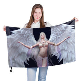 Флаг 3D с принтом Девушка ангел в Кировске, 100% полиэстер | плотность ткани — 95 г/м2, размер — 67 х 109 см. Принт наносится с одной стороны | крылья