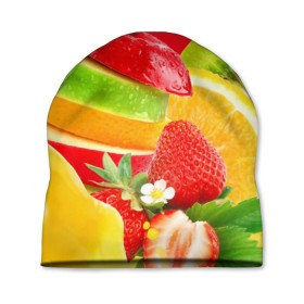 Шапка 3D с принтом Фрукты в Кировске, 100% полиэстер | универсальный размер, печать по всей поверхности изделия | fresh | апедьсин | киви | клубника | пузыри | сок | фреш | фрукты | яблоко | ягоды