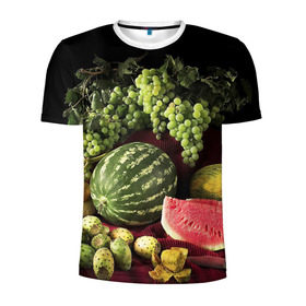 Мужская футболка 3D спортивная с принтом Арбуз в Кировске, 100% полиэстер с улучшенными характеристиками | приталенный силуэт, круглая горловина, широкие плечи, сужается к линии бедра | арбуз | виноград | каштан | натюрморт | плоды | ягоды