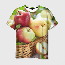 Мужская футболка 3D с принтом Яблоки в Кировске, 100% полиэфир | прямой крой, круглый вырез горловины, длина до линии бедер | корзина | красные | яблоки
