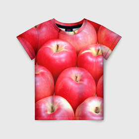 Детская футболка 3D с принтом Яблоки в Кировске, 100% гипоаллергенный полиэфир | прямой крой, круглый вырез горловины, длина до линии бедер, чуть спущенное плечо, ткань немного тянется | красные | плоды | уражай | фрукты | яблоки