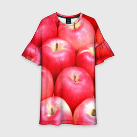 Детское платье 3D с принтом Яблоки в Кировске, 100% полиэстер | прямой силуэт, чуть расширенный к низу. Круглая горловина, на рукавах — воланы | красные | плоды | уражай | фрукты | яблоки