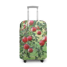 Чехол для чемодана 3D с принтом Яблоки в Кировске, 86% полиэфир, 14% спандекс | двустороннее нанесение принта, прорези для ручек и колес | дерево | зелень | красные | сад | яблоки