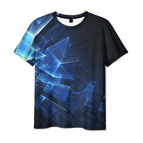 Мужская футболка 3D с принтом Светящиеся фигуры в Кировске, 100% полиэфир | прямой крой, круглый вырез горловины, длина до линии бедер | темный | черный