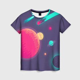 Женская футболка 3D с принтом Космос в Кировске, 100% полиэфир ( синтетическое хлопкоподобное полотно) | прямой крой, круглый вырез горловины, длина до линии бедер | swag | в космосе | космос | луна | минимализм | небо