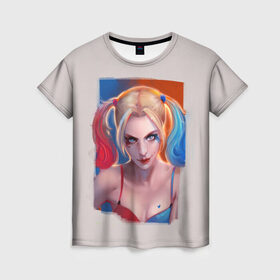 Женская футболка 3D с принтом Харли Квинн в Кировске, 100% полиэфир ( синтетическое хлопкоподобное полотно) | прямой крой, круглый вырез горловины, длина до линии бедер | харли квинн