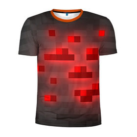 Мужская футболка 3D спортивная с принтом Редстоун в Кировске, 100% полиэстер с улучшенными характеристиками | приталенный силуэт, круглая горловина, широкие плечи, сужается к линии бедра | красная руда | майнкрафт