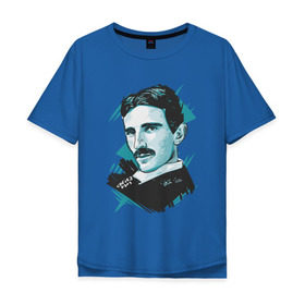 Мужская футболка хлопок Oversize с принтом Тесла в Кировске, 100% хлопок | свободный крой, круглый ворот, “спинка” длиннее передней части | Тематика изображения на принте: графика | никола тесла | портрет | электричество