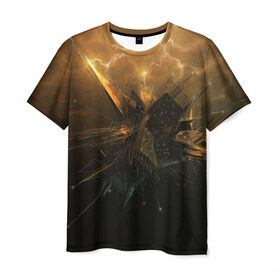Мужская футболка 3D с принтом Разряд молнии в Кировске, 100% полиэфир | прямой крой, круглый вырез горловины, длина до линии бедер | коричневый | куб | ток | чёрный | электричество