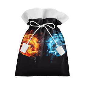 Подарочный 3D мешок с принтом Лёд и пламя в Кировске, 100% полиэстер | Размер: 29*39 см | Тематика изображения на принте: вода | красный | лёд и пламя | огонь | руки | синий | столкновение | удар